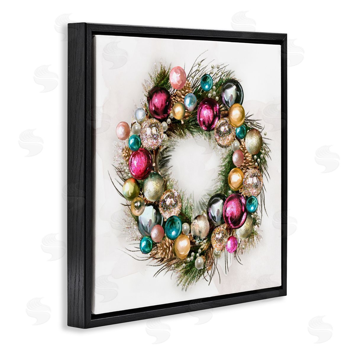 Festive Ornamental Wreath Black Floating Frame Canvas Wall Art, Home Decor by Ziwei Li