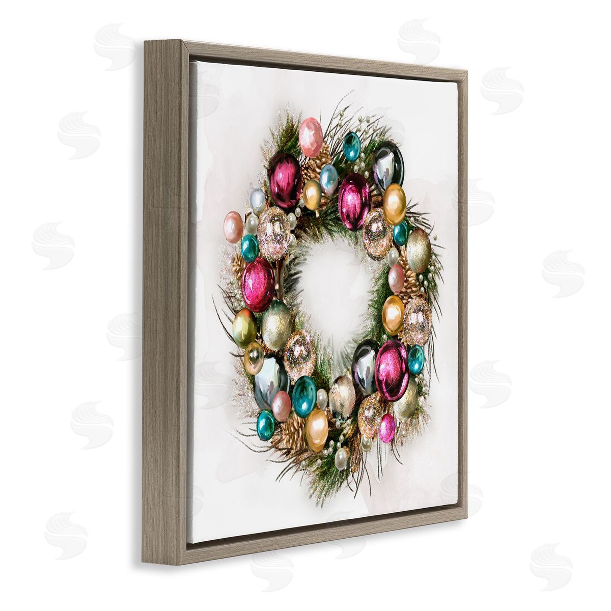 Festive Ornamental Wreath Brown Floating Frame Canvas Wall Art, Home Decor by Ziwei Li