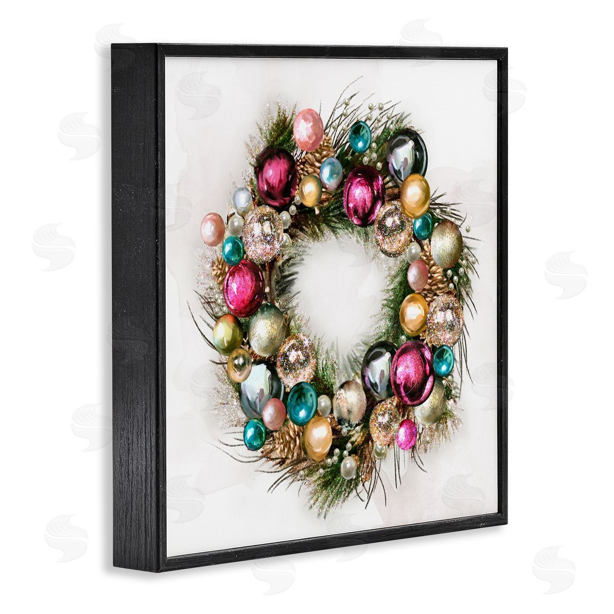 Festive Ornamental Wreath Black Frame Print Wall Art, Home Decor by Ziwei Li