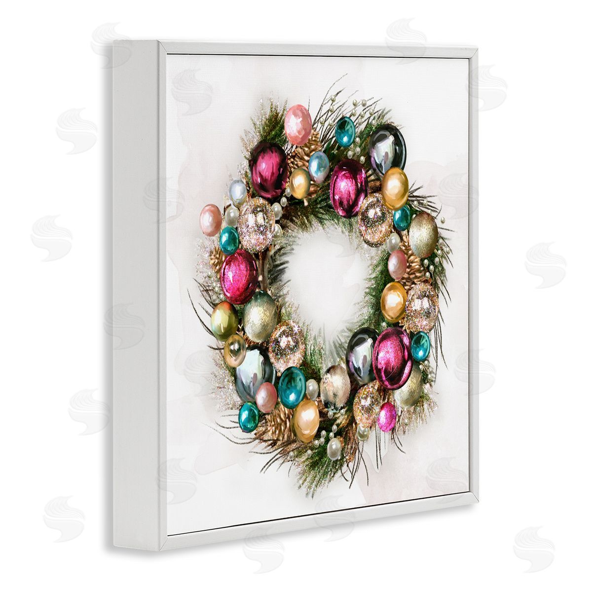 Festive Ornamental Wreath White Frame Print Wall Art, Home Decor by Ziwei Li