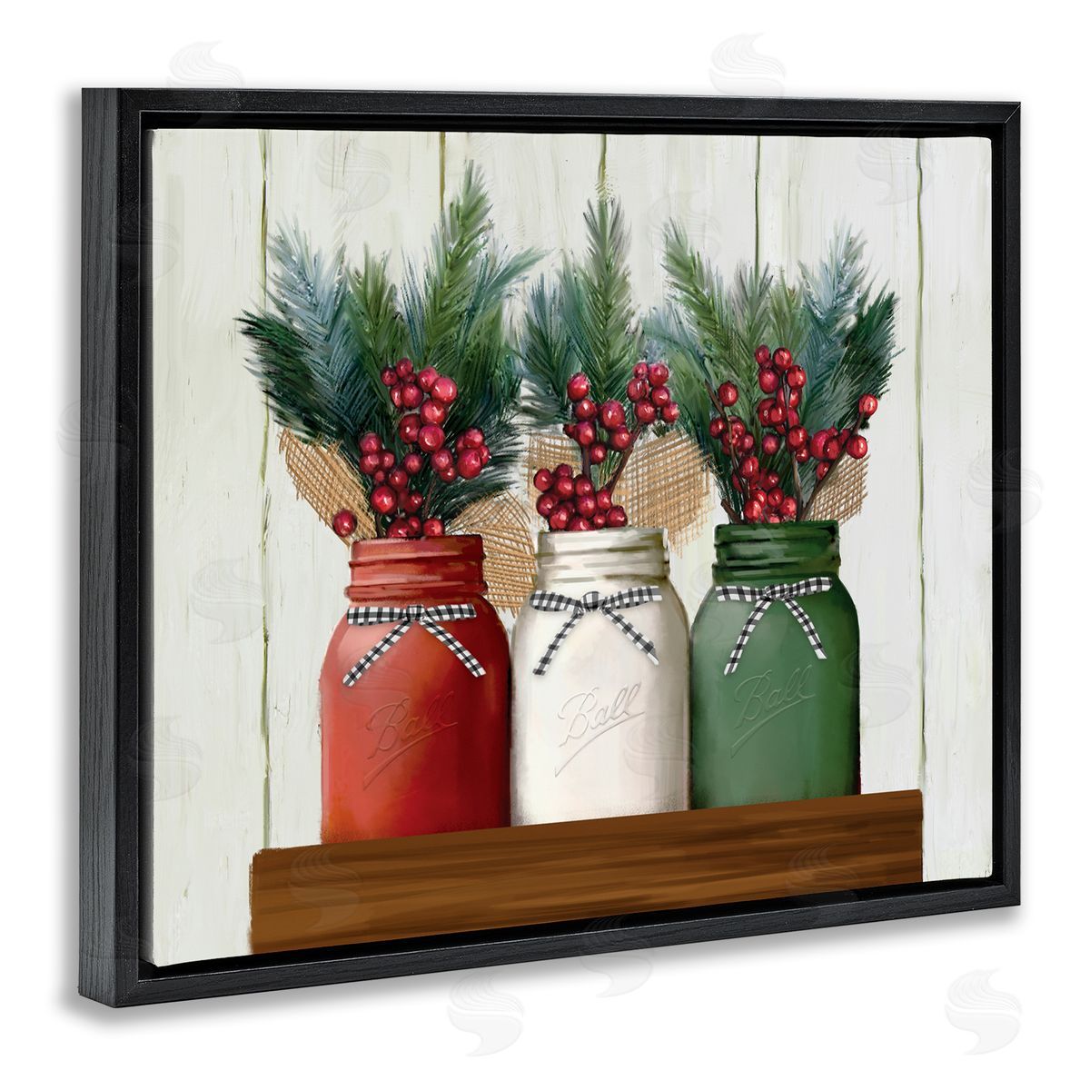 Festive Holiday Jars Black Floating Frame Canvas Wall Art, Home Decor by Ziwei Li
