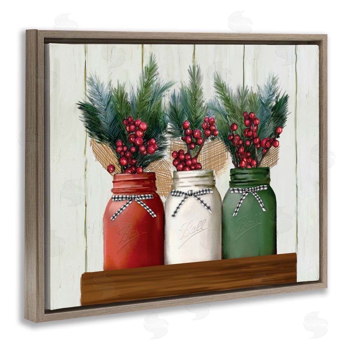 Festive Holiday Jars Brown Floating Frame Canvas Wall Art, Home Decor by Ziwei Li