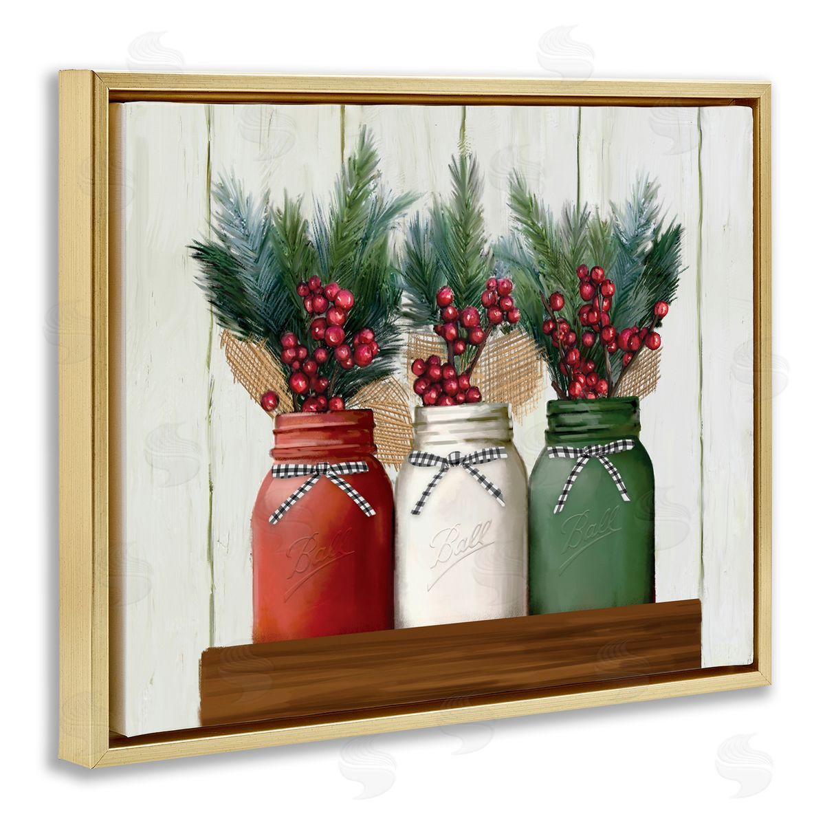 Festive Holiday Jars Gold Floating Frame Canvas Wall Art, Home Decor by Ziwei Li