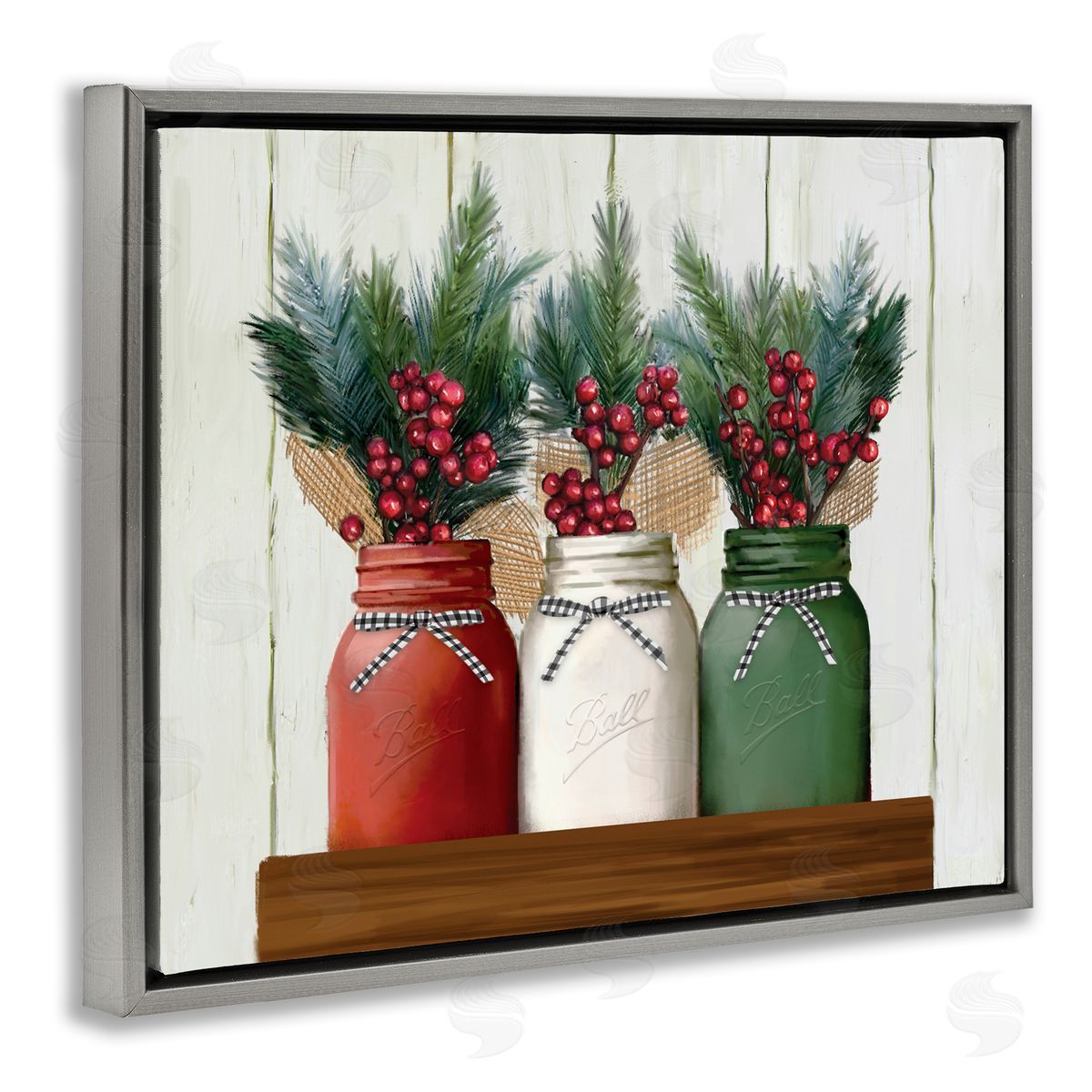 Festive Holiday Jars Grey Floating Frame Canvas Wall Art, Home Decor by Ziwei Li