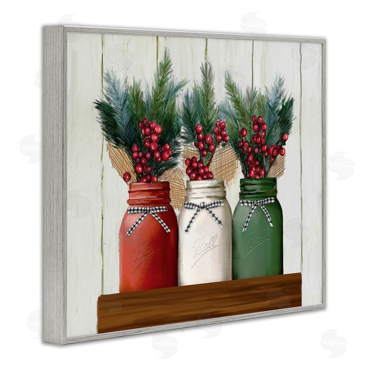 Festive Holiday Jars Grey Frame Print Wall Art, Home Decor by Ziwei Li