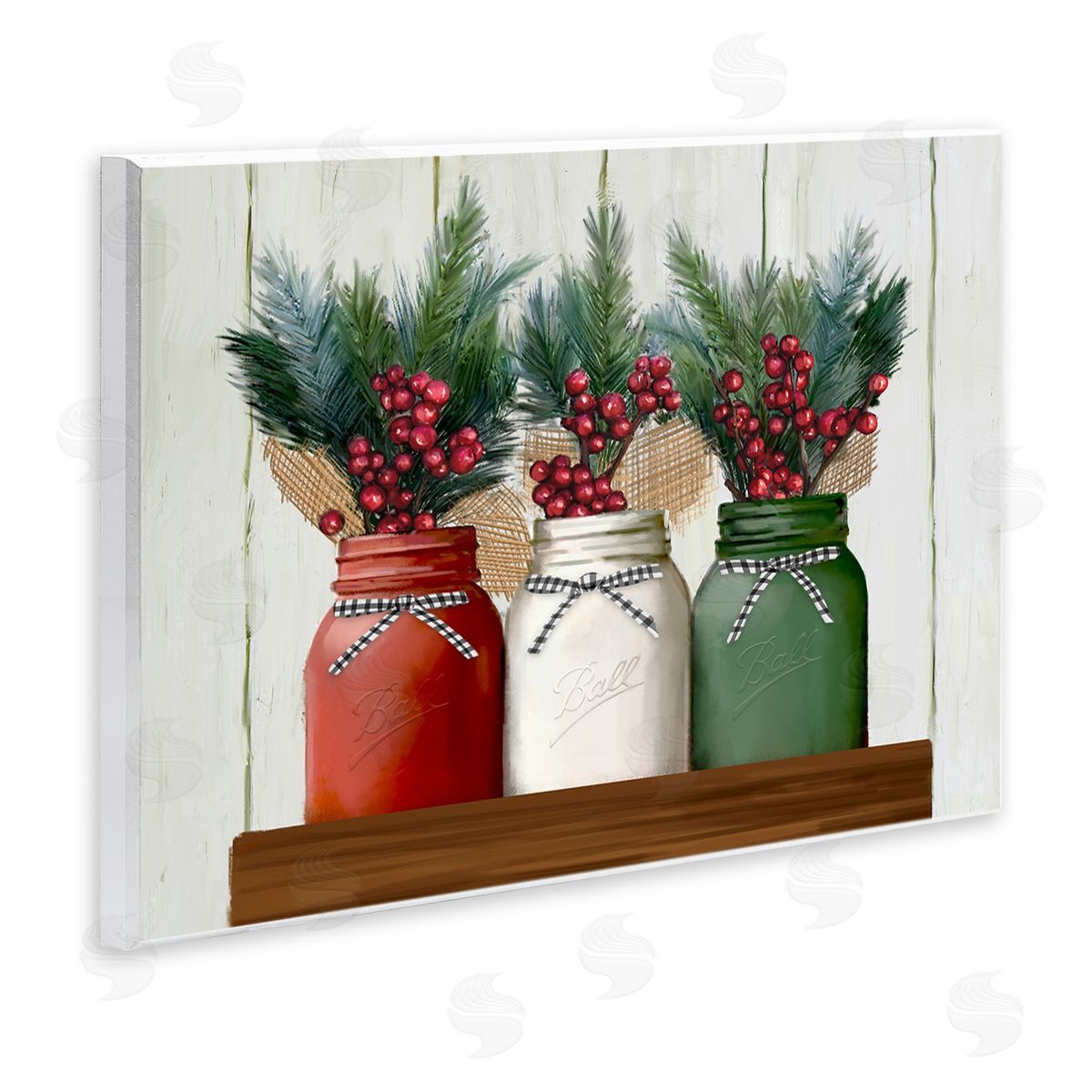 Festive Holiday Jars Wood Plaque Wall Art, Home Decor by Ziwei Li