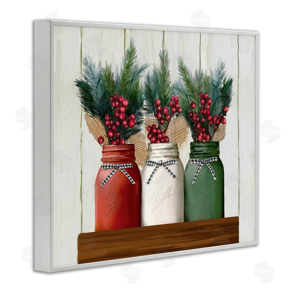 Festive Holiday Jars White Frame Print Wall Art, Home Decor by Ziwei Li
