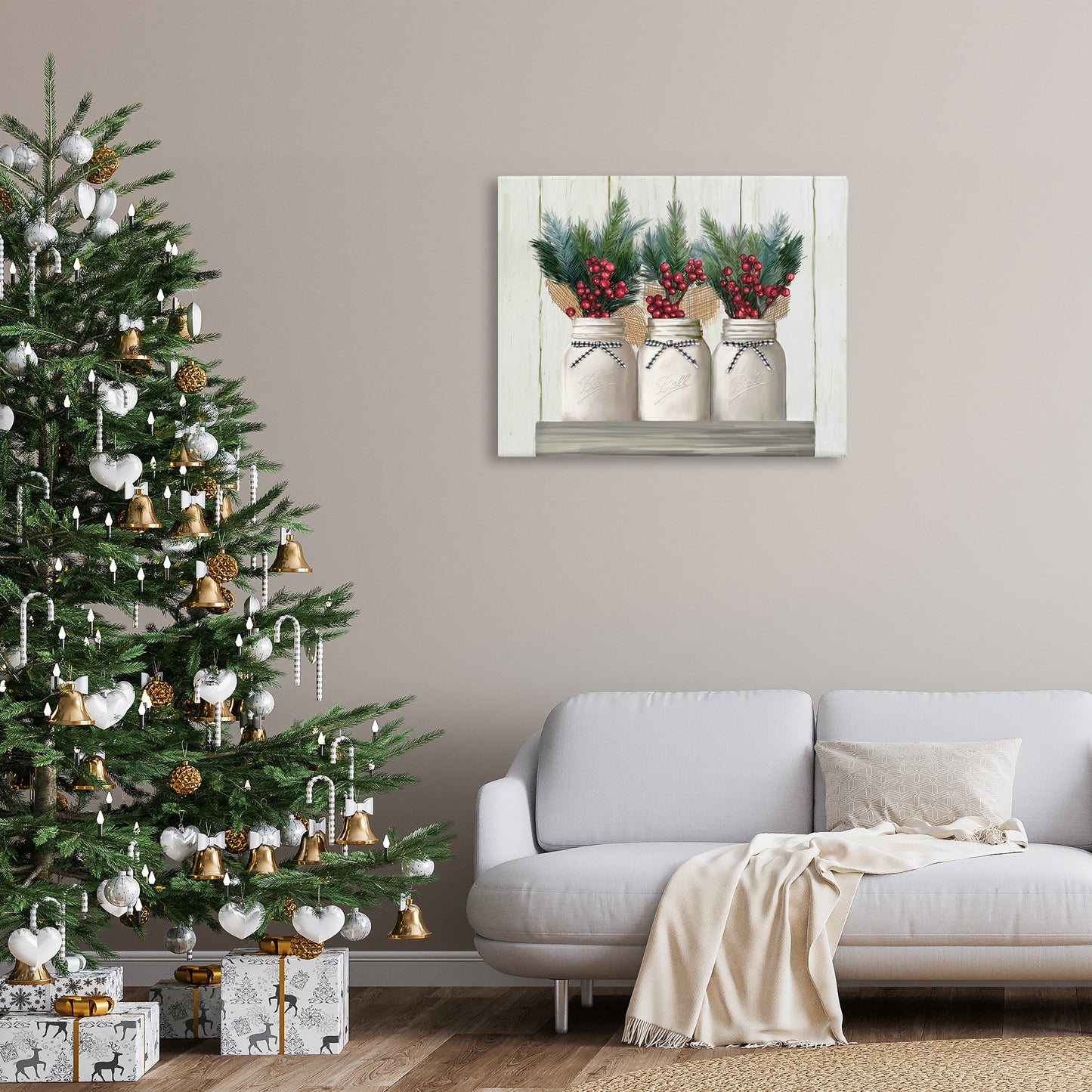 Christmas Berry Bouquets Canvas Wall Art in Room, Home Decor by Ziwei Li