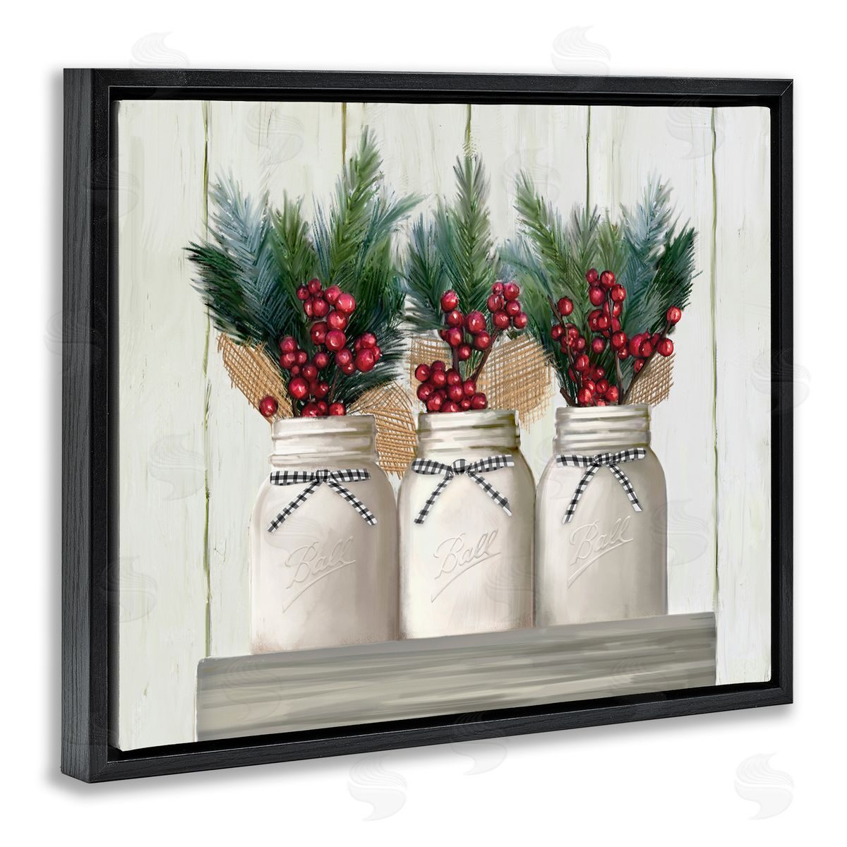 Christmas Berry Bouquets Black Floating Frame Canvas Wall Art, Home Decor by Ziwei Li