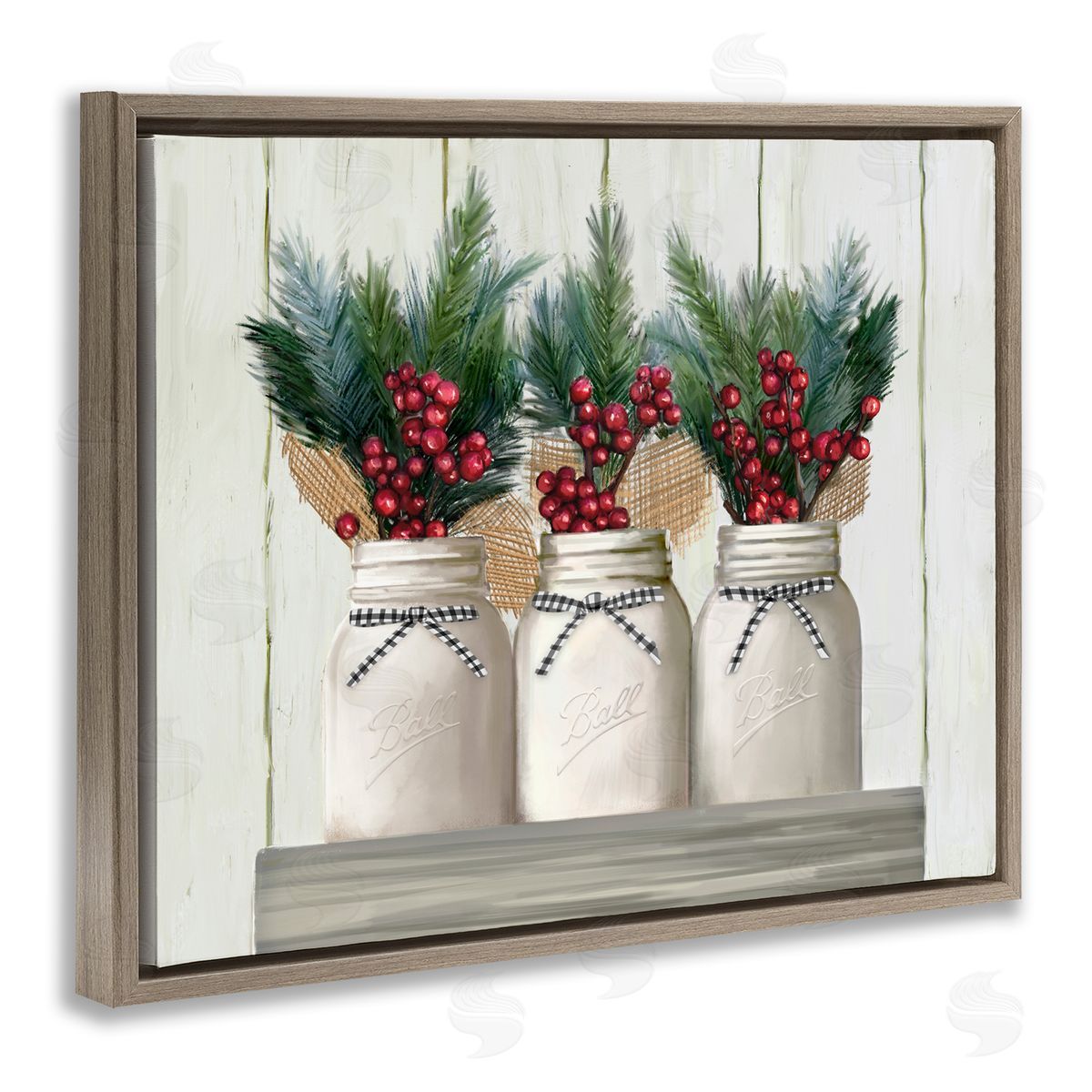 Christmas Berry Bouquets Brown Floating Frame Canvas Wall Art, Home Decor by Ziwei Li