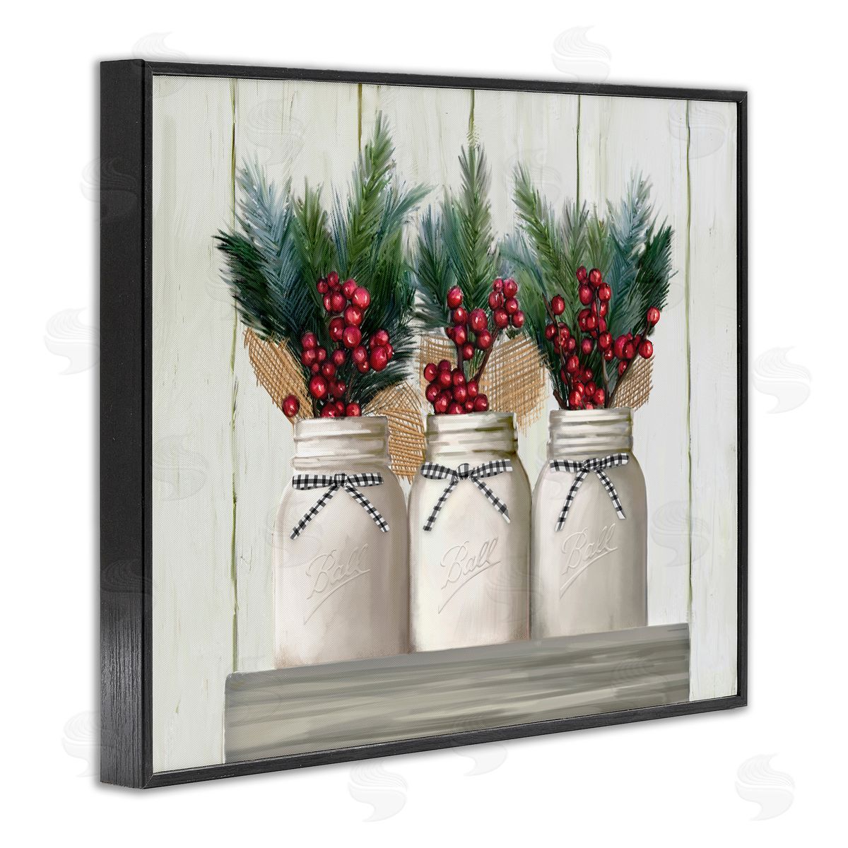 Christmas Berry Bouquets Black Frame Print Wall Art, Home Decor by Ziwei Li