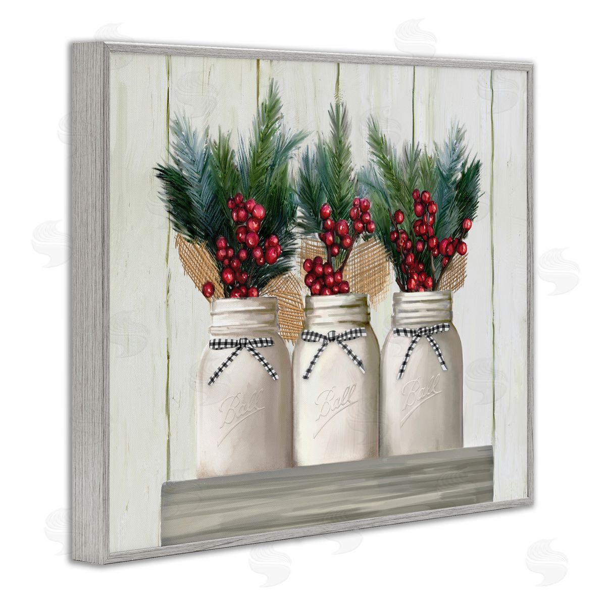 Christmas Berry Bouquets Grey Frame Print Wall Art, Home Decor by Ziwei Li