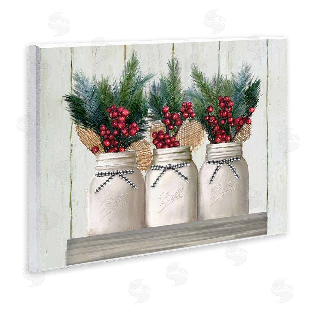 Christmas Berry Bouquets Wood Plaque Wall Art, Home Decor by Ziwei Li
