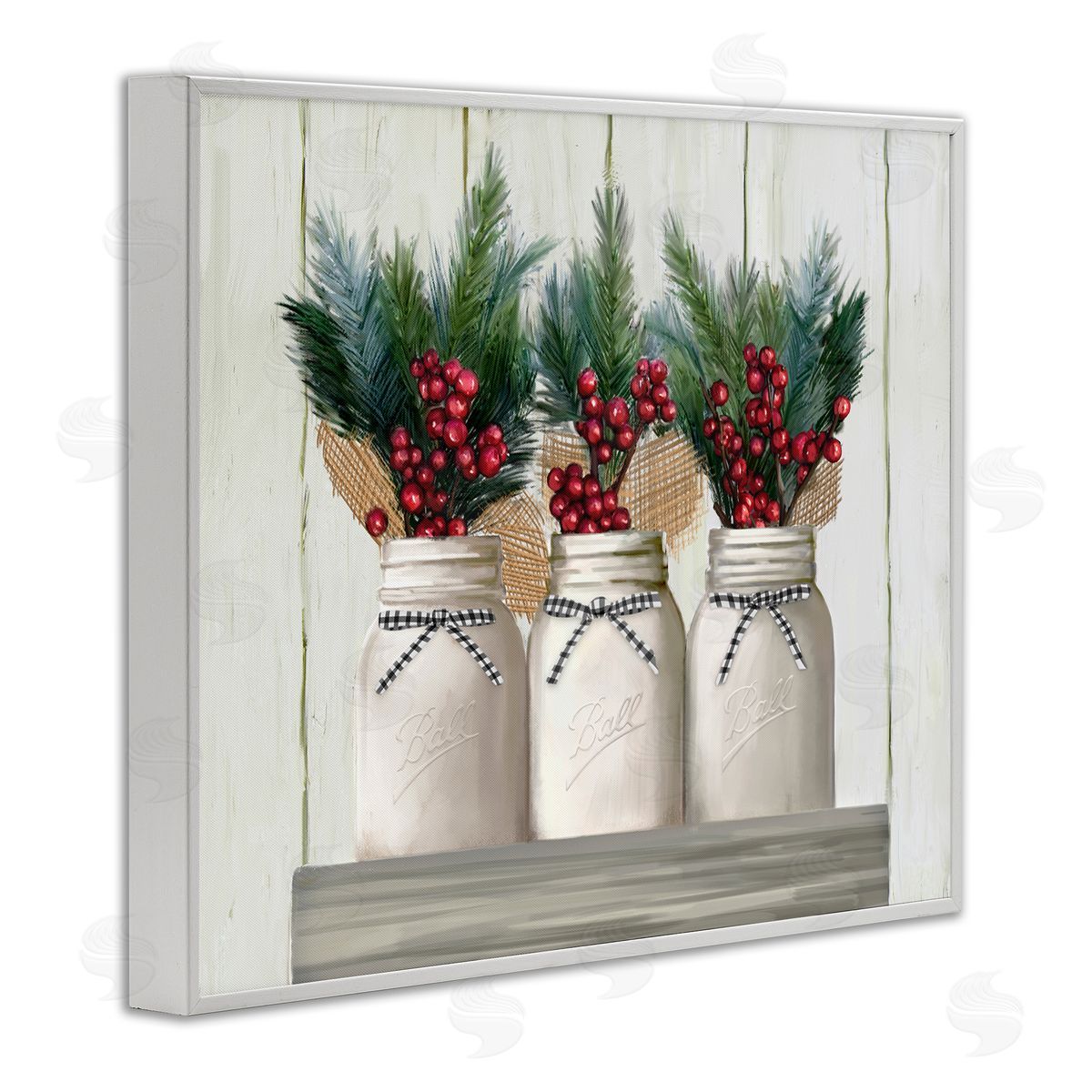 Christmas Berry Bouquets White Frame Print Wall Art, Home Decor by Ziwei Li