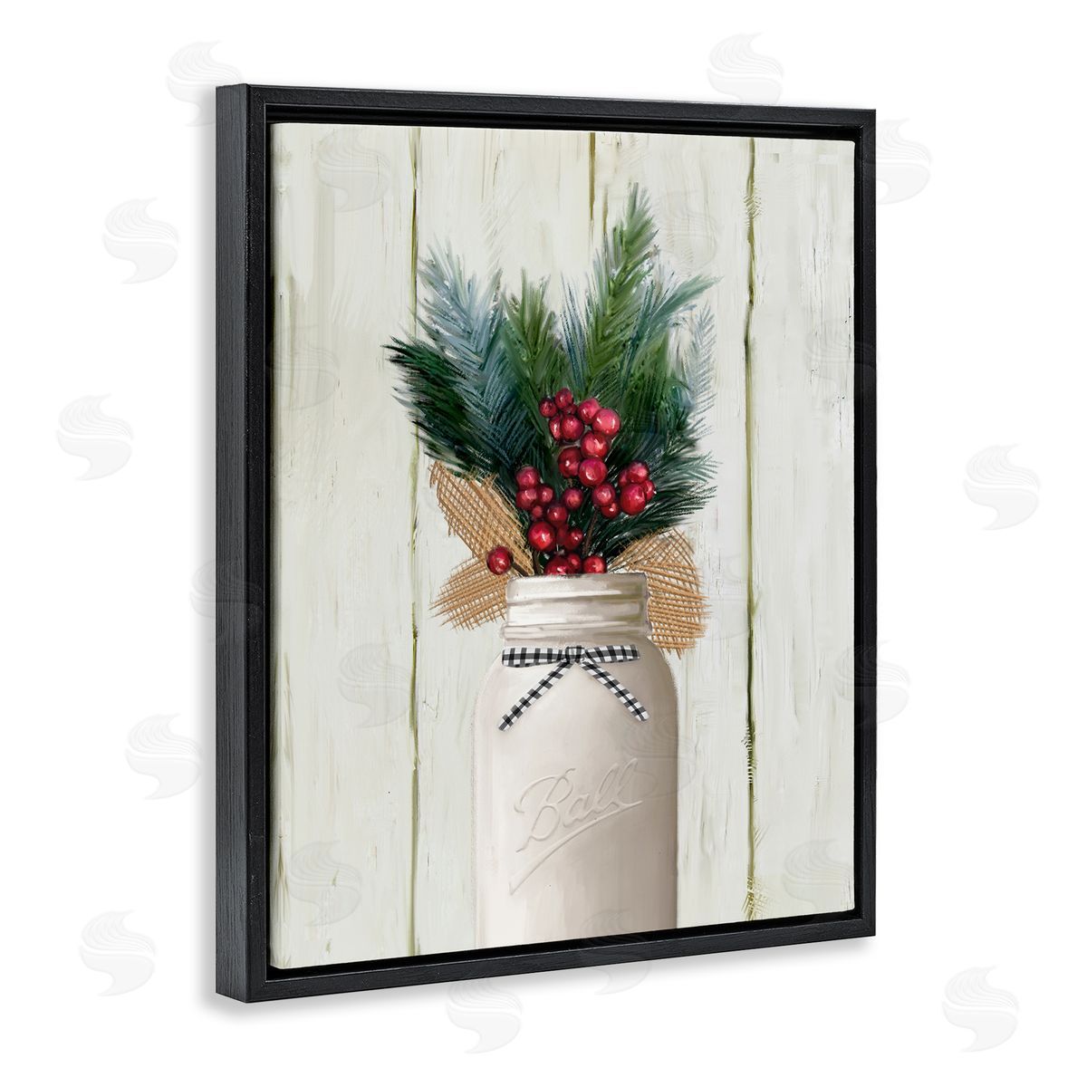 Ziwei Li Country Christmas Holiday Jar Black Floater Frame Canvas Art