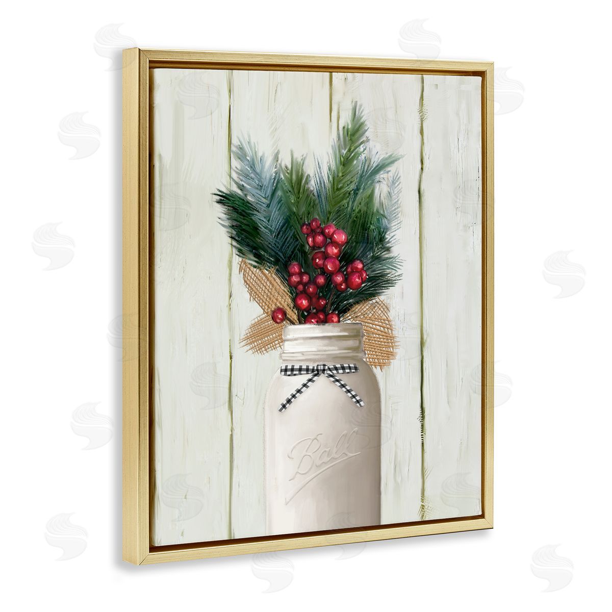 Ziwei Li Country Christmas Holiday Jar Gold Floater Frame Canvas Art