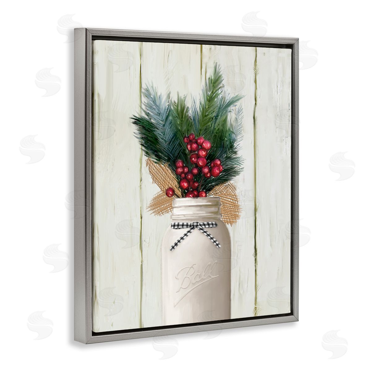 Ziwei Li Country Christmas Holiday Jar Gray Floater Frame Canvas Art
