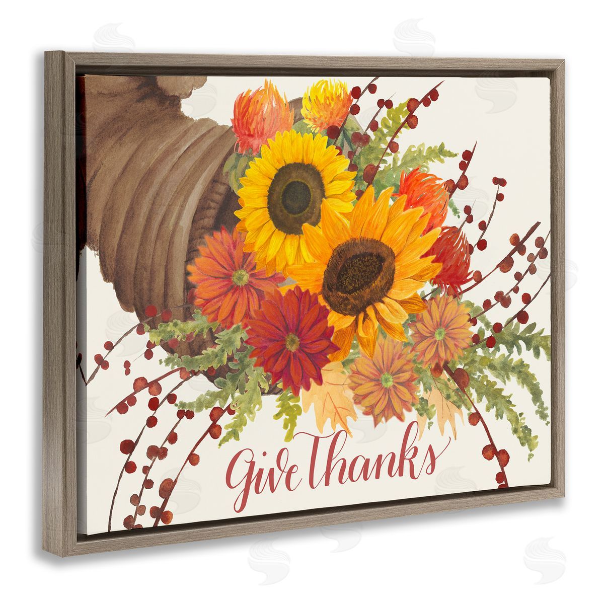 Grace Popp Give Thanks Autumn Cornucopia Brown Floater Frame Canvas Art