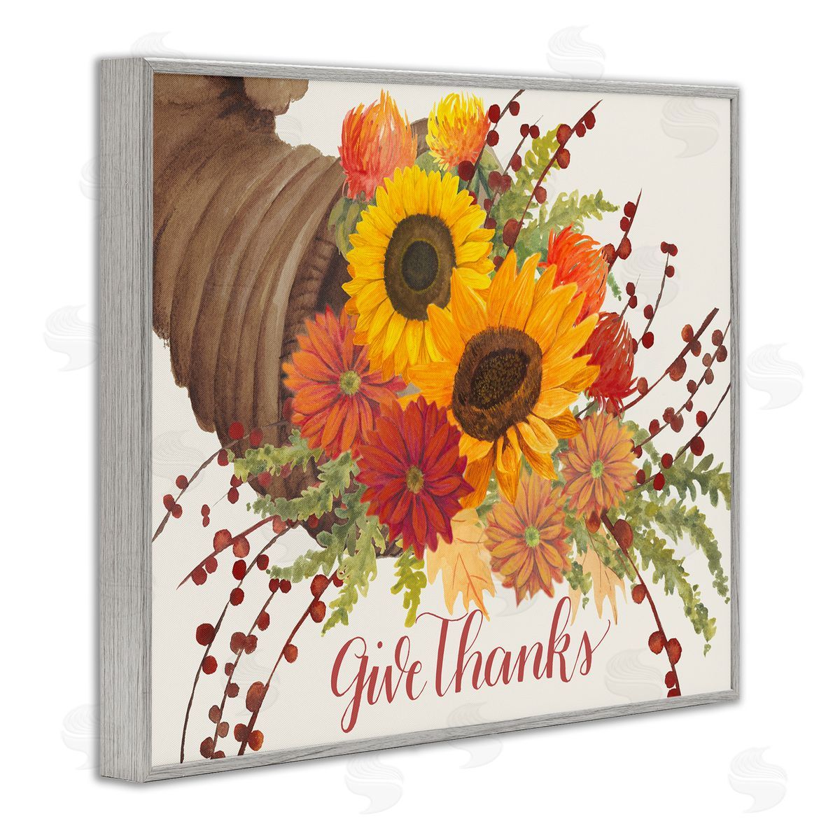 Grace Popp Give Thanks Autumn Cornucopia Gray Framed Giclee Wall Art