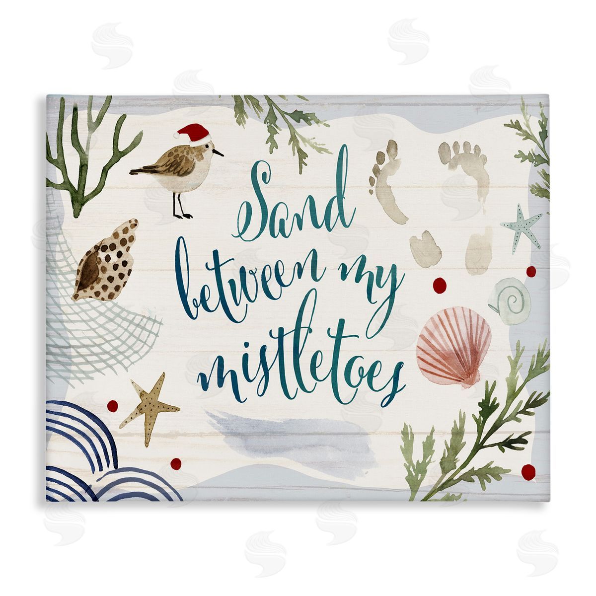 Victoria Barnes Sand Between Mistletoes Nautical Christmas Canvas Wall Art