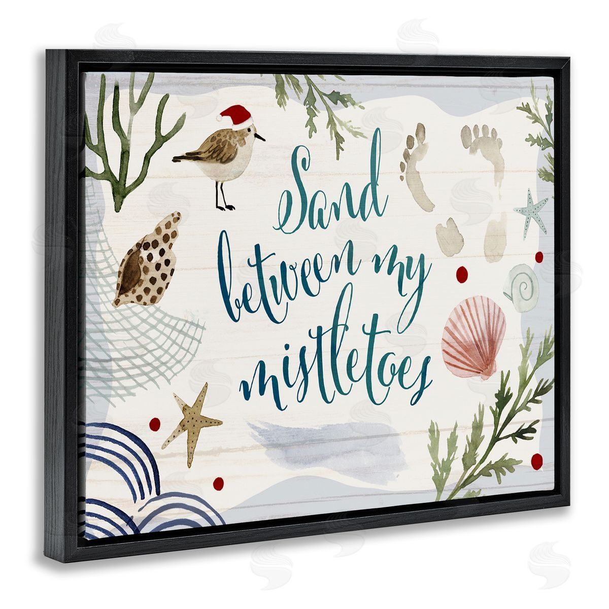 Victoria Barnes Sand Between Mistletoes Nautical Christmas Black Floater Frame Canvas Art