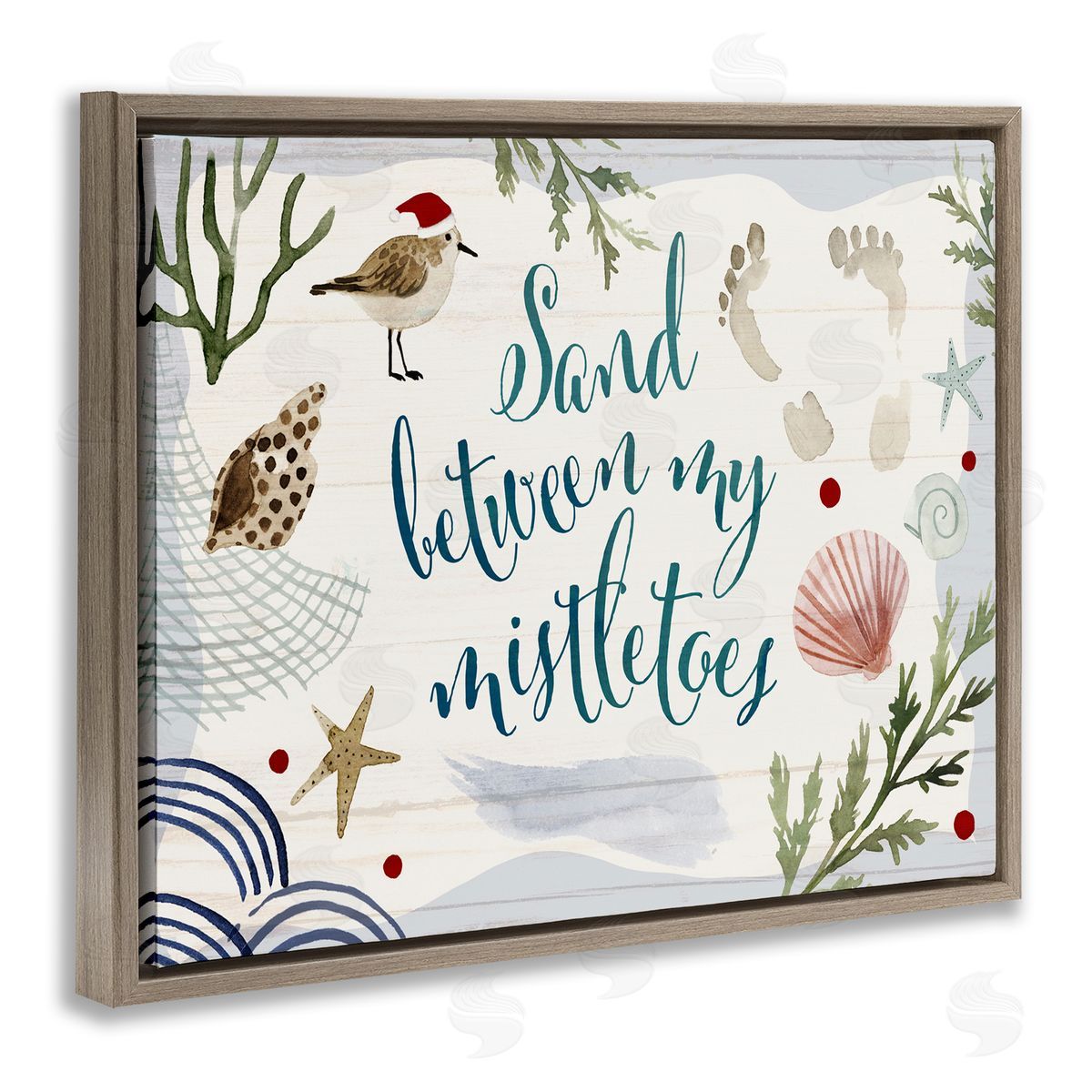 Victoria Barnes Sand Between Mistletoes Nautical Christmas Brown Floater Frame Canvas Art