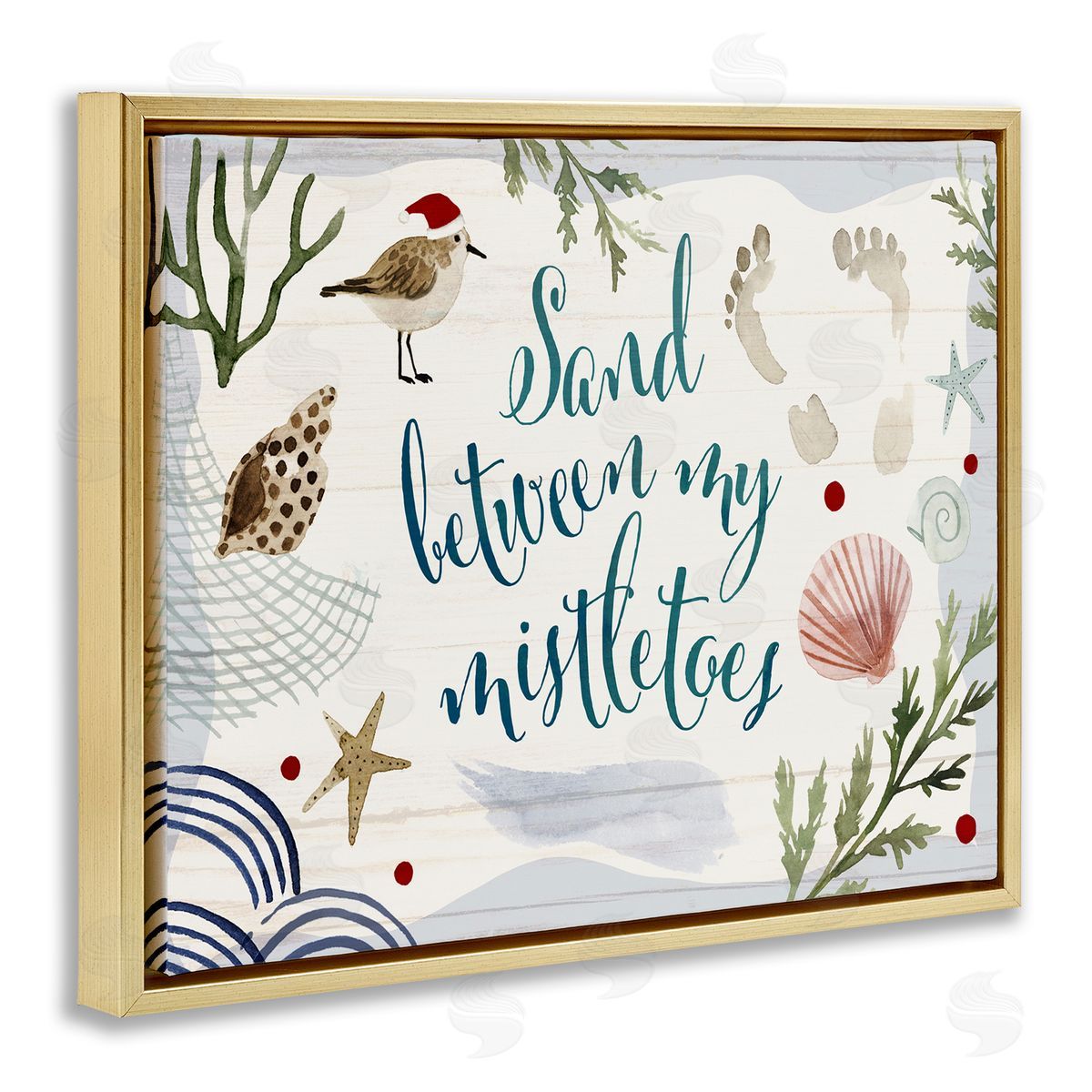 Victoria Barnes Sand Between Mistletoes Nautical Christmas Gold Floater Frame Canvas Art