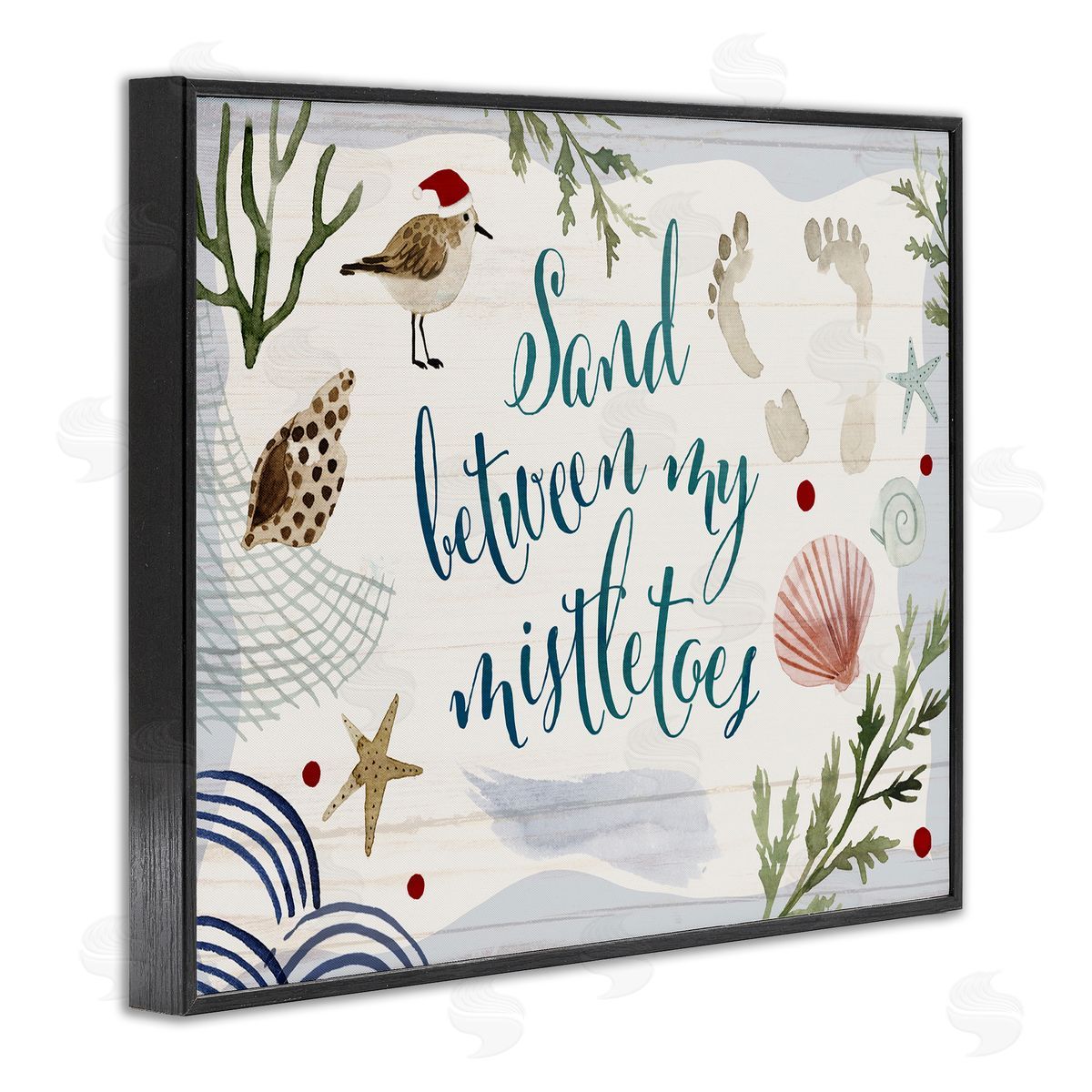 Victoria Barnes Sand Between Mistletoes Nautical Christmas Black Framed Giclee Wall Art