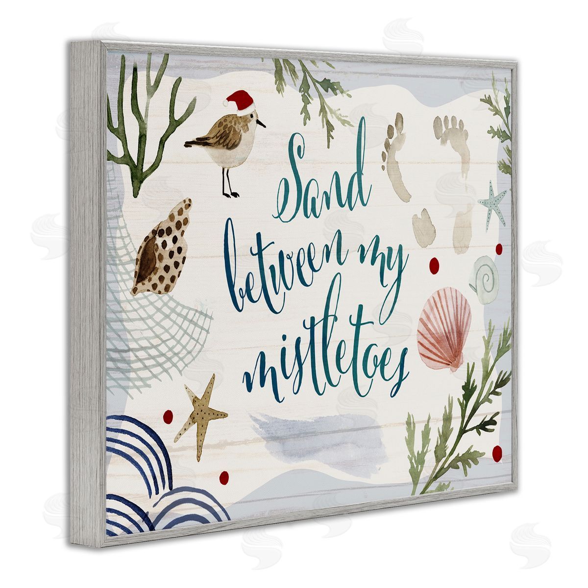 Victoria Barnes Sand Between Mistletoes Nautical Christmas Gray Framed Giclee Wall Art