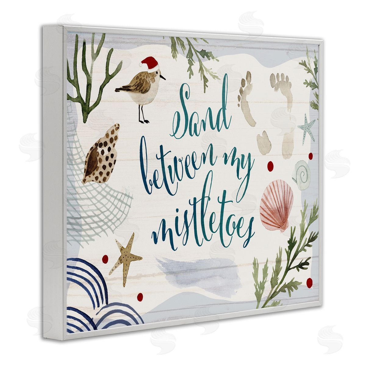 Victoria Barnes Sand Between Mistletoes Nautical Christmas White Framed Giclee Wall Art