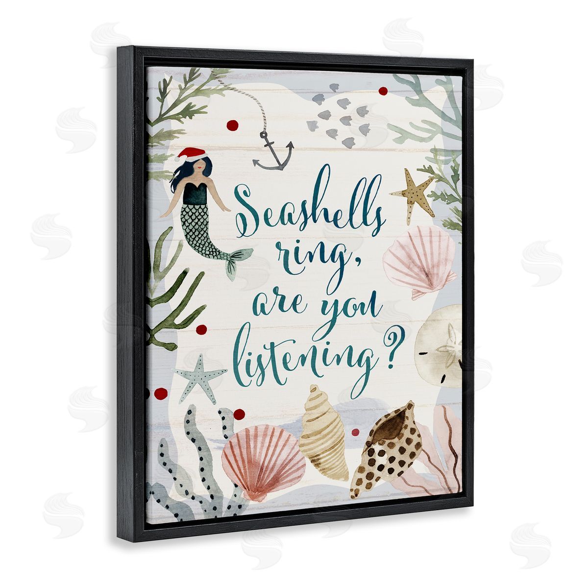 Nautical Christmas Song Pun Black Floating Frame Canvas Wall Art, Home Decor by Victoria Barnes
