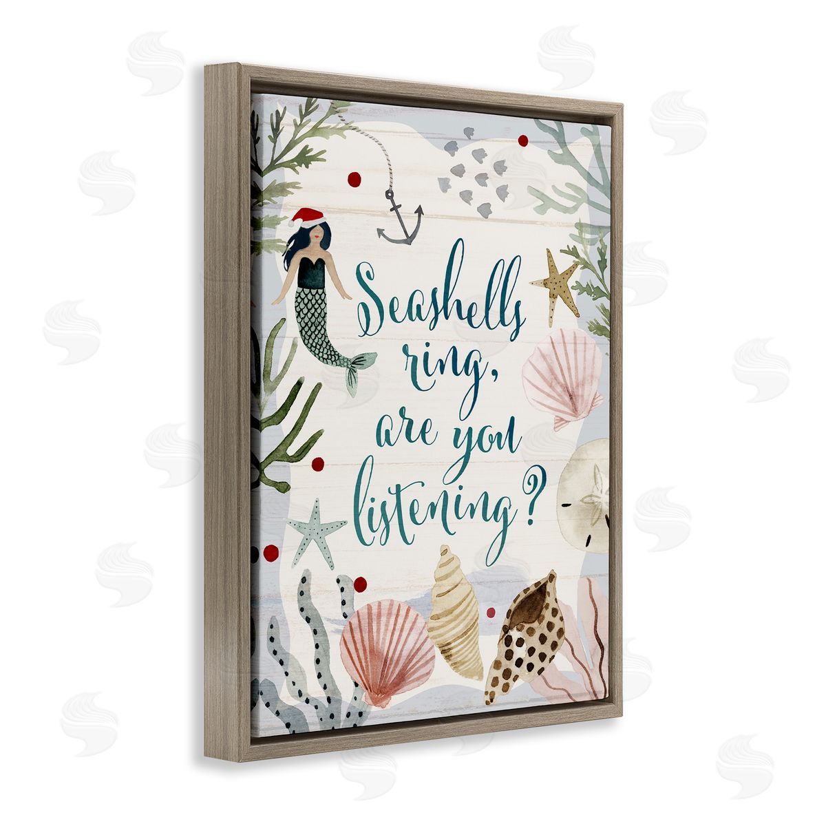 Nautical Christmas Song Pun Brown Floating Frame Canvas Wall Art, Home Decor by Victoria Barnes