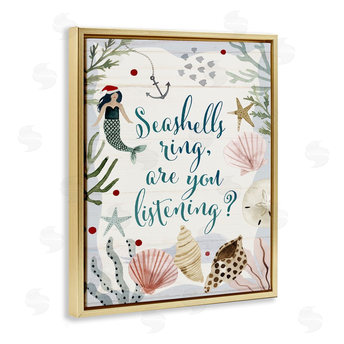 Nautical Christmas Song Pun Gold Floating Frame Canvas Wall Art, Home Decor by Victoria Barnes