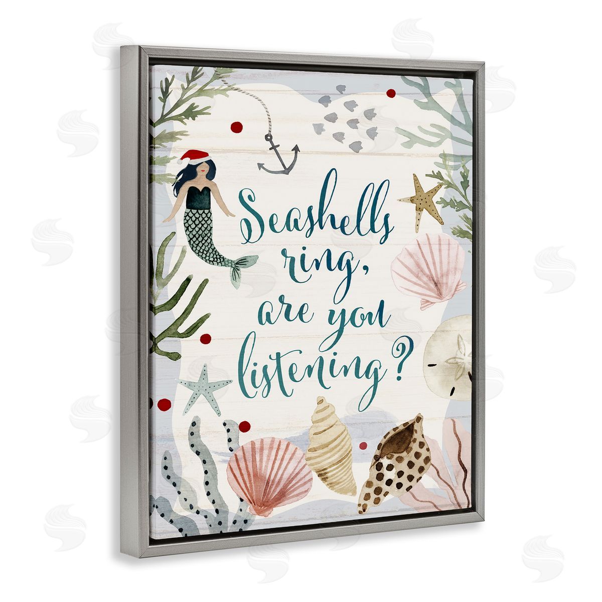 Nautical Christmas Song Pun Grey Floating Frame Canvas Wall Art, Home Decor by Victoria Barnes