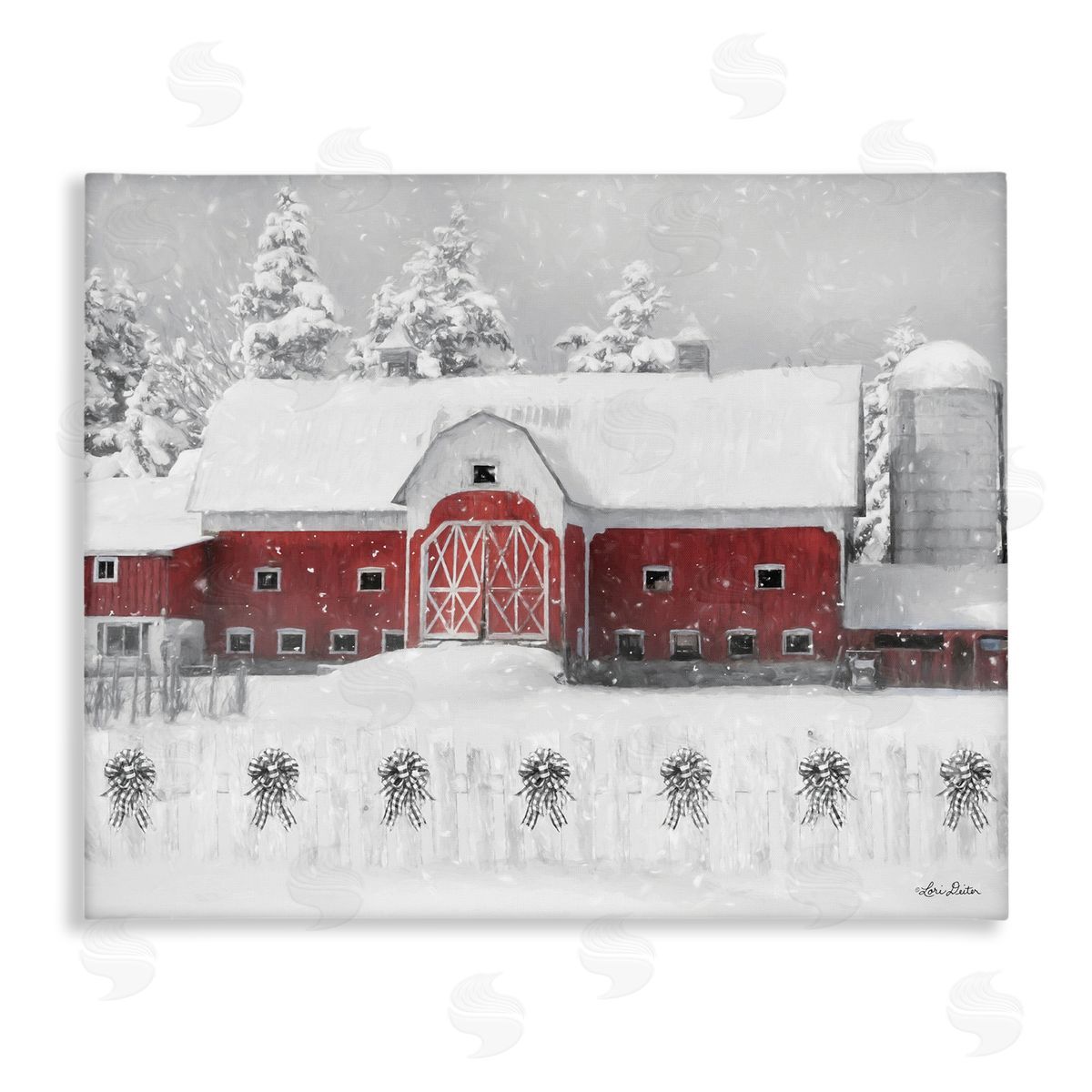 Lori Deiter Red Barn Winter Scene Snowfall Canvas Wall Art