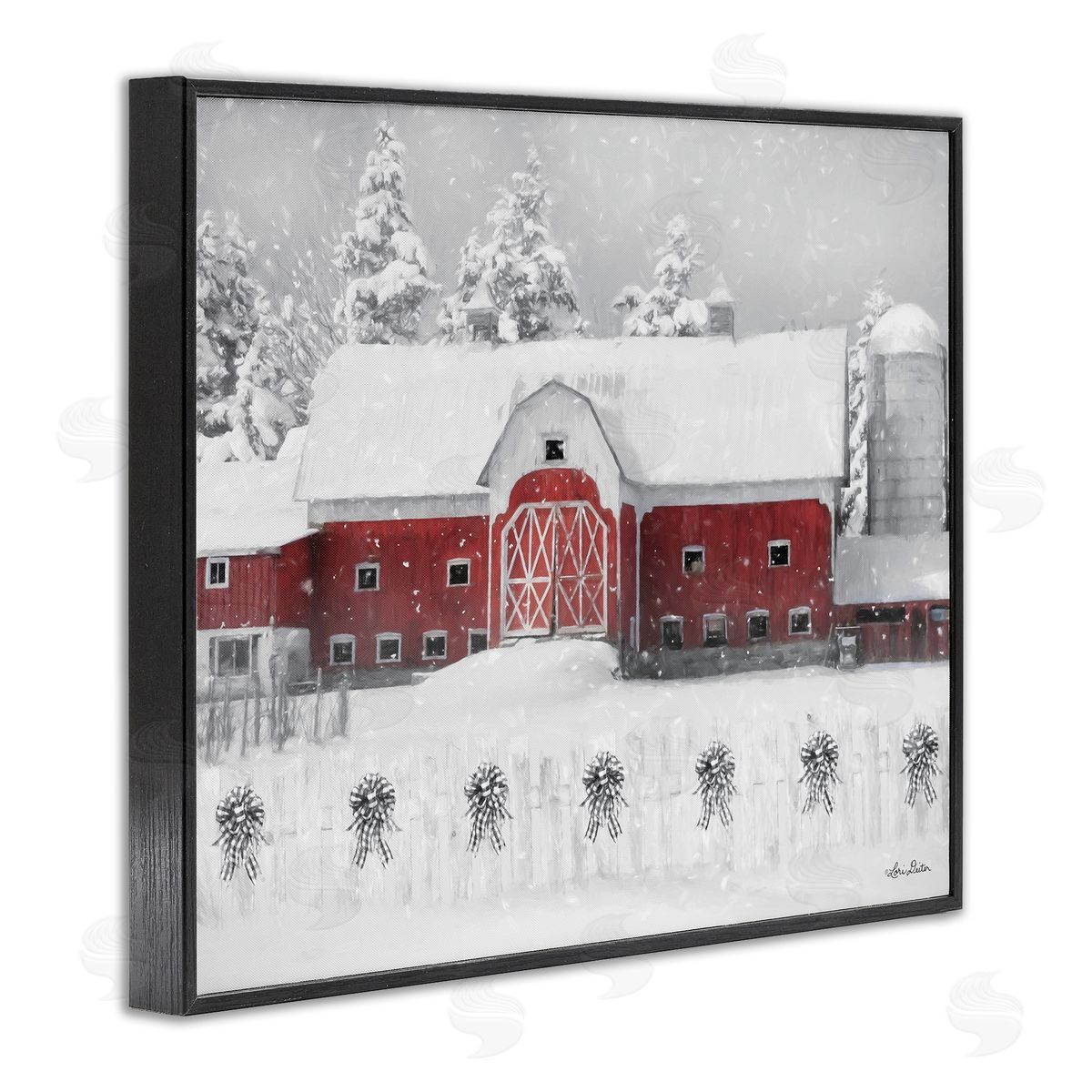 Lori Deiter Red Barn Winter Scene Snowfall Black Framed Giclee Wall Art