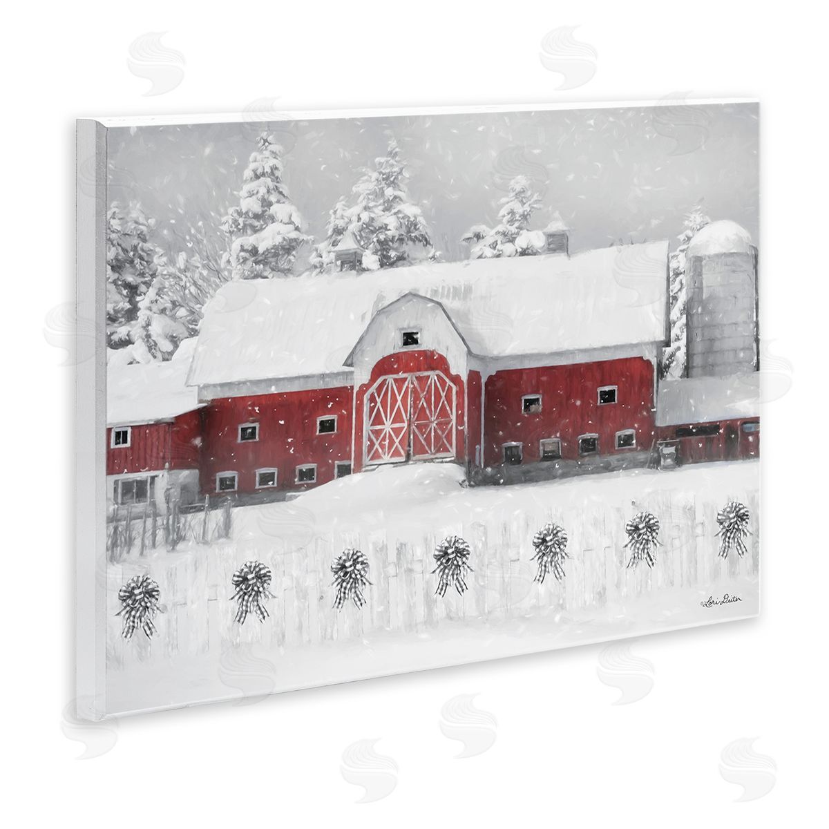 Lori Deiter Red Barn Winter Scene Snowfall Wall Plaque Art