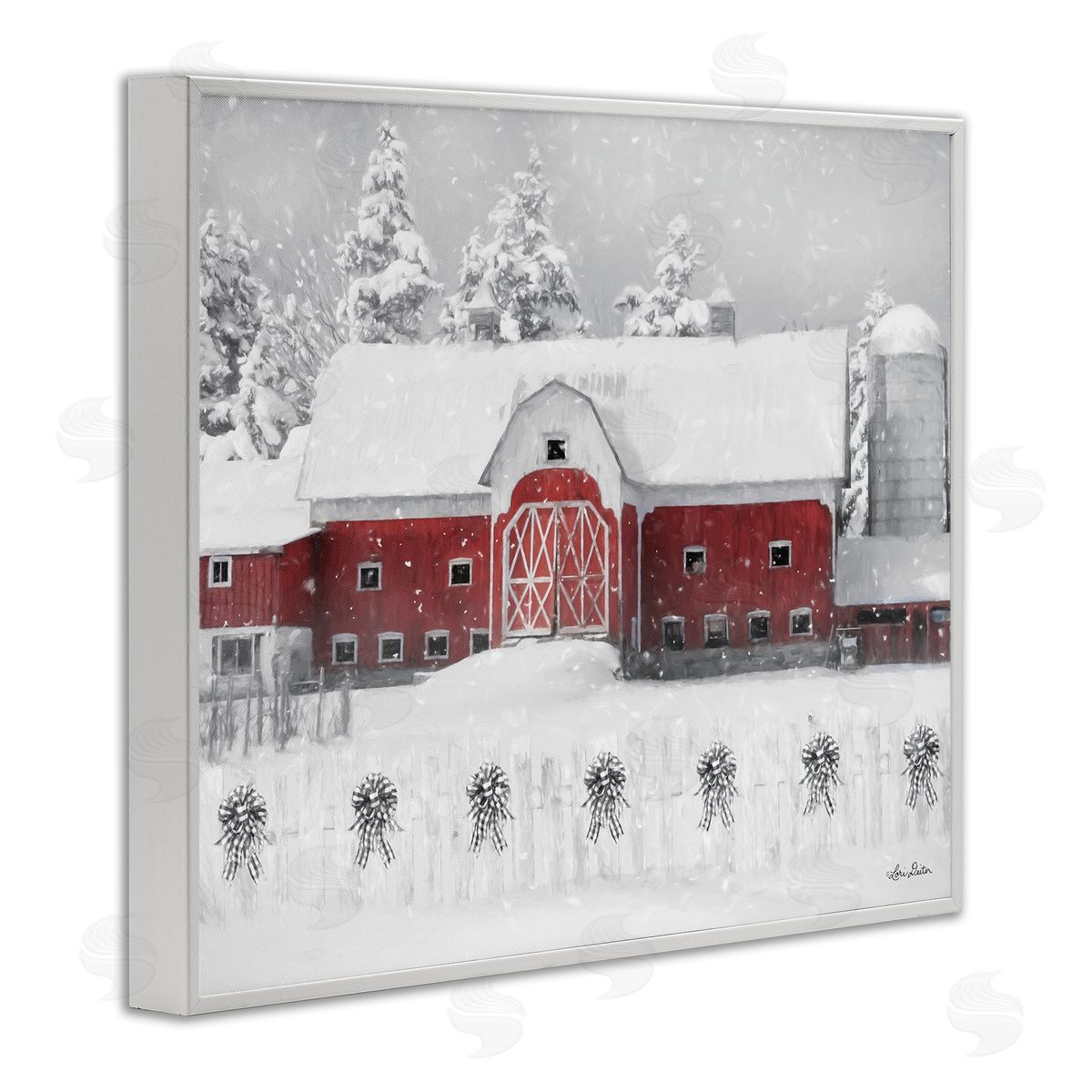 Lori Deiter Red Barn Winter Scene Snowfall White Framed Giclee Wall Art