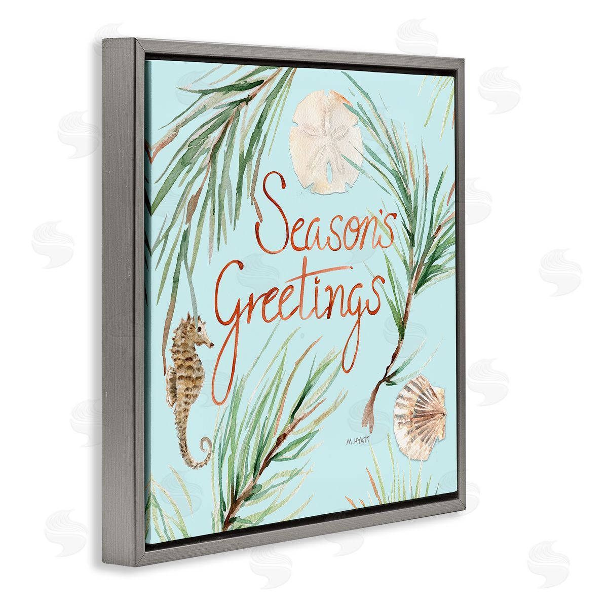 Melissa Hyatt Season's Greetings Nautical Christmas Seahorse Gray Floater Frame Canvas Art