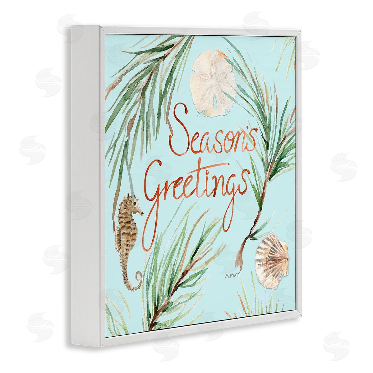 Melissa Hyatt Season's Greetings Nautical Christmas Seahorse White Framed Giclee Wall Art