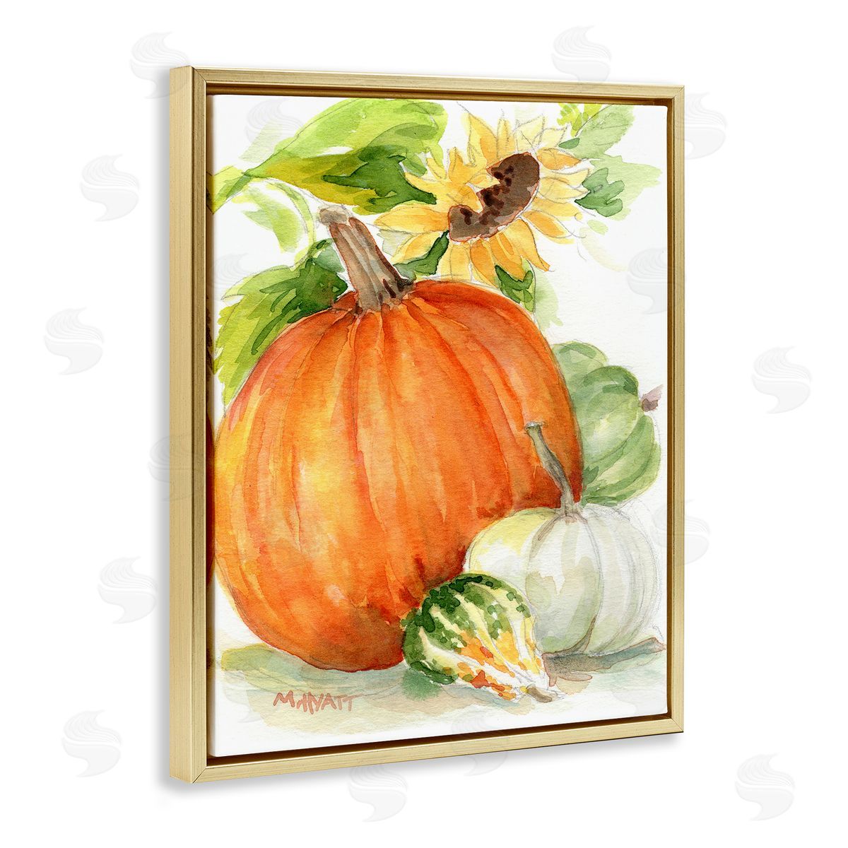 Melissa Hyatt Pumpkin Sunflower and Gourd Harvest  Gold Floater Frame Canvas Art