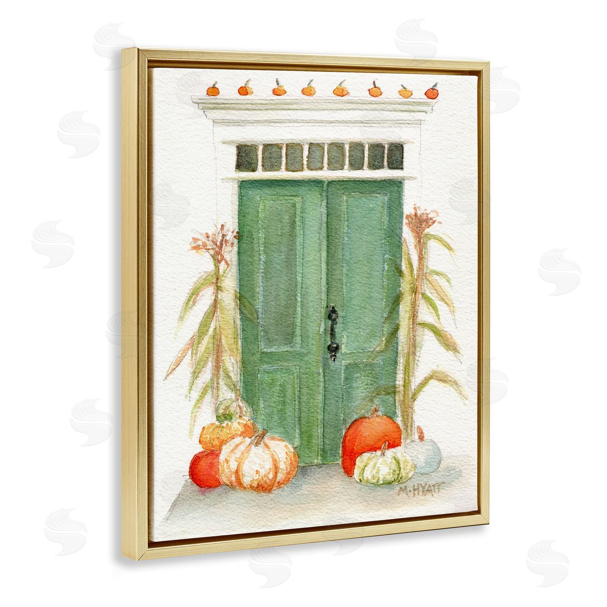 Melissa Hyatt Entryway Door Architecture Autumn Harvest Pumpkins  Gold Floater Frame Canvas Art
