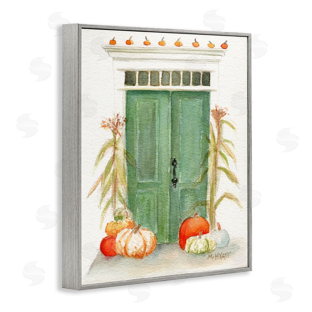 Melissa Hyatt Entryway Door Architecture Autumn Harvest Pumpkins  Gray Framed Giclee Wall Art