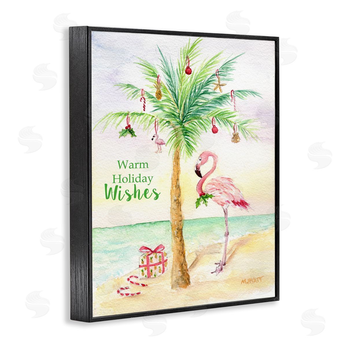 Tropical Flamingo Christmas Black Frame Print Wall Art, Home Decor by Melissa Hyatt LLC