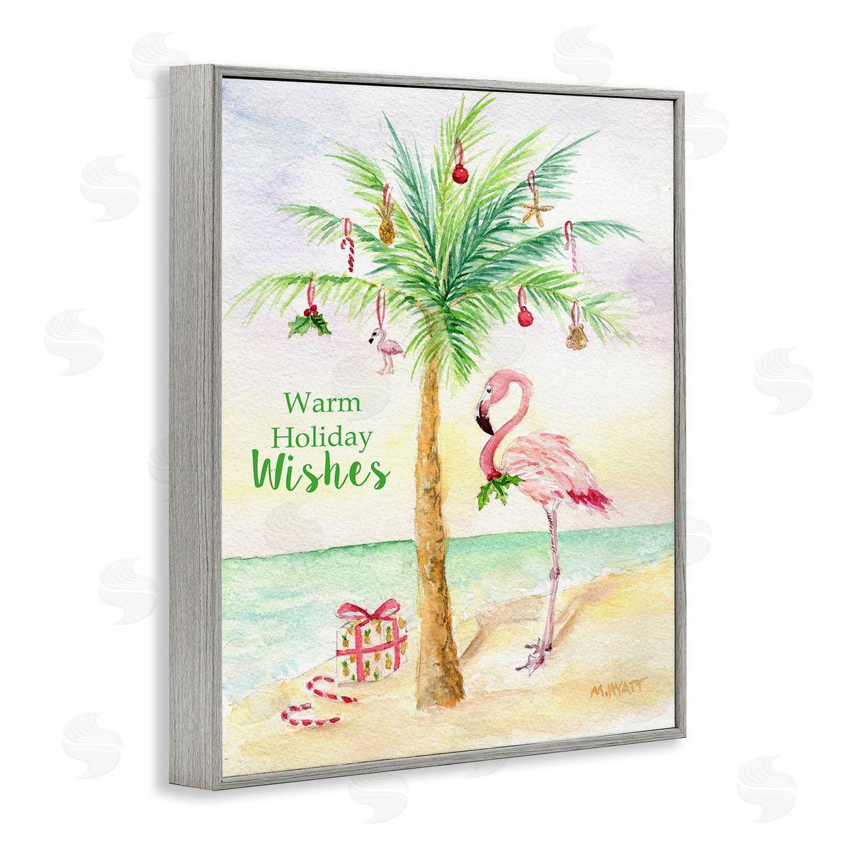 Tropical Flamingo Christmas Grey Frame Print Wall Art, Home Decor by Melissa Hyatt LLC