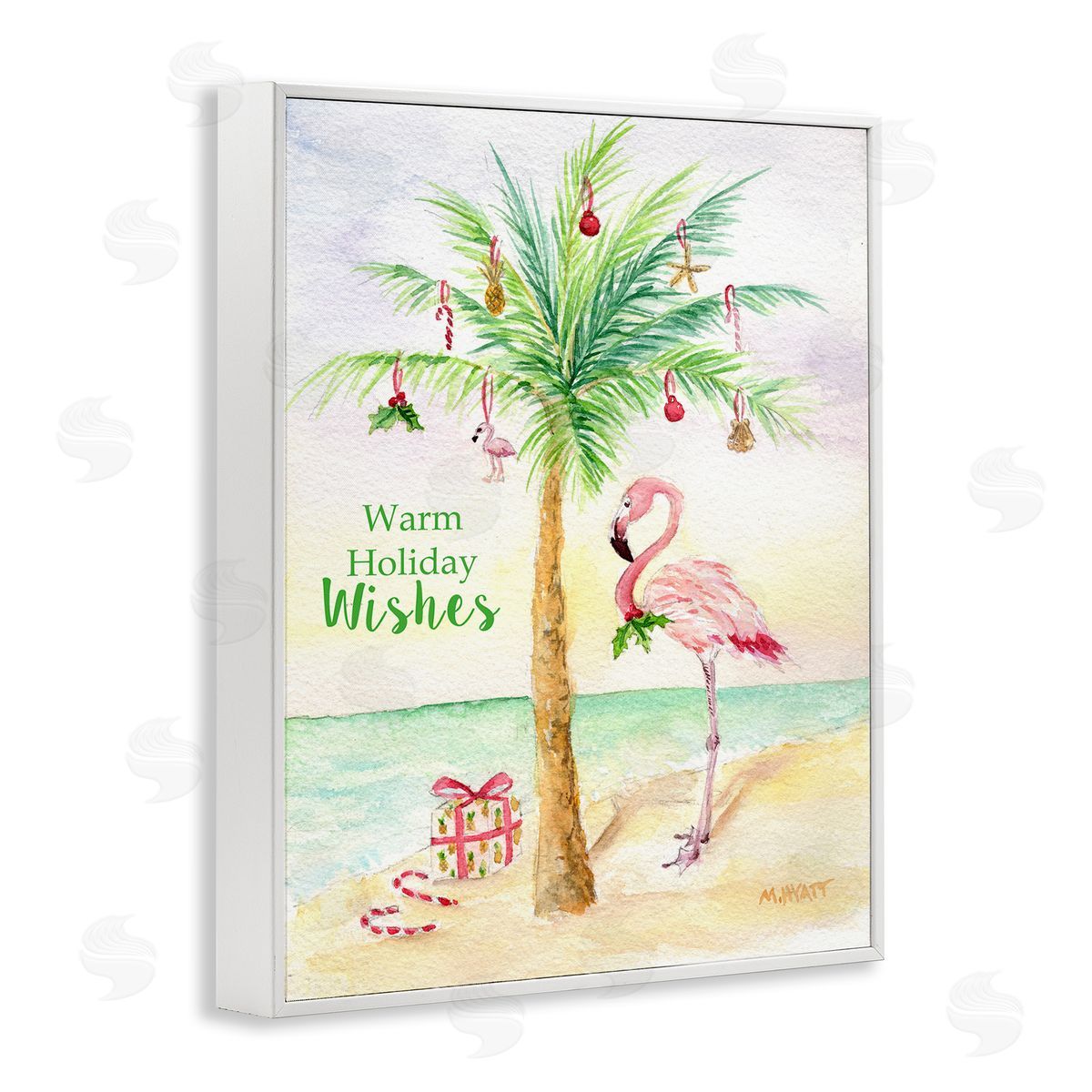 Tropical Flamingo Christmas White Frame Print Wall Art, Home Decor by Melissa Hyatt LLC