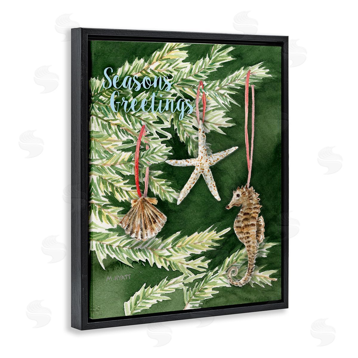 Melissa Hyatt Nautical Christmas Tree Seashells Black Floater Frame Canvas Art