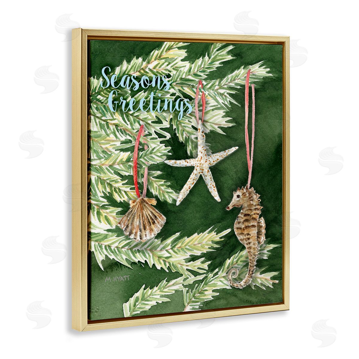 Melissa Hyatt Nautical Christmas Tree Seashells Gold Floater Frame Canvas Art
