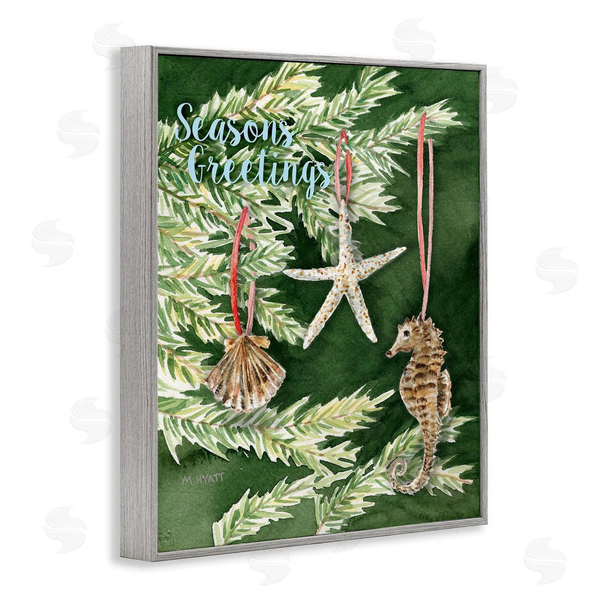 Melissa Hyatt Nautical Christmas Tree Seashells Gray Framed Giclee Wall Art