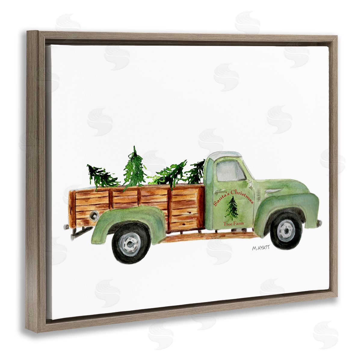 Melissa Hyatt Santa's Christmas Tree Farm Truck Brown Floater Frame Canvas Art